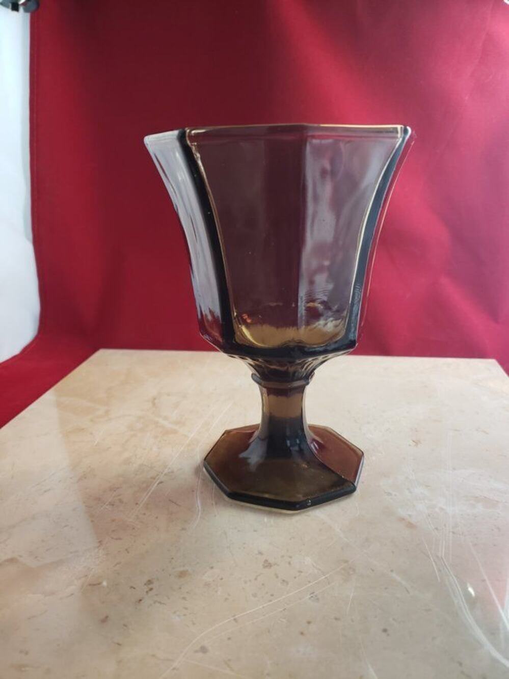 Vintage Goblet Black/Dark Gray 8 Sided Octagon Shape Wine Glass/Goblet